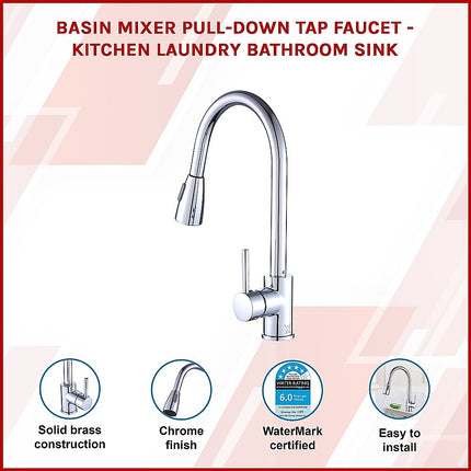 Basin Mixer Pull-Down Tap Faucet -Kitchen Laundry Bathroom Sink.