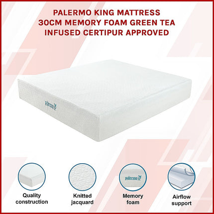King 30cm Green Tea Memory Foam Mattress – Cooling Comfort with CertiPUR-US Certified Foam.