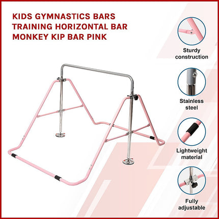 Kids Gymnastics Bars Training Horizontal Bar Monkey Kip Bar Pink.