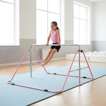 Kids Gymnastics Bars Training Horizontal Bar Monkey Kip Bar Pink.