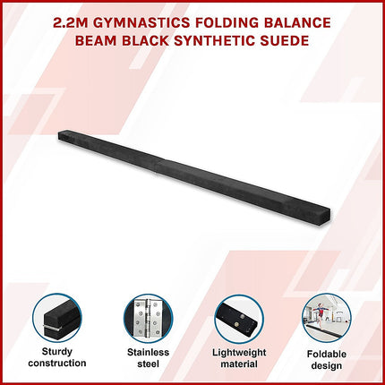 2.2m Gymnastics Folding Balance Beam Black Synthetic Suede.