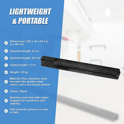 2.2m Gymnastics Folding Balance Beam Black Synthetic Suede.