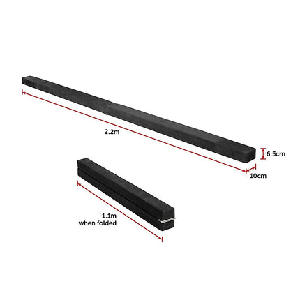 2.2m Gymnastics Folding Balance Beam Black Synthetic Suede.