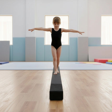 2.2m Gymnastics Folding Balance Beam Black Synthetic Suede.