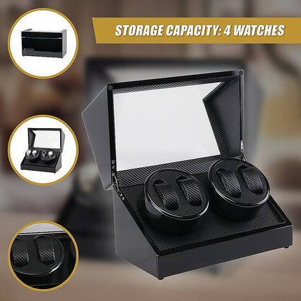 Automatic Quad Watch Winder Wood Display Box Case Motor Rotation Storage.