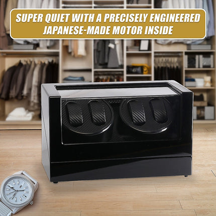 Automatic Quad Watch Winder Wood Display Box Case Motor Rotation Storage.