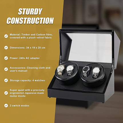 Automatic Quad Watch Winder Wood Display Box Case Motor Rotation Storage.