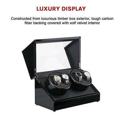 Automatic Quad Watch Winder Wood Display Box Case Motor Rotation Storage.
