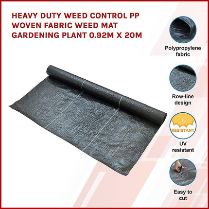 Heavy Duty Weed Control PP Woven Fabric Weed Mat Gardening Plant 0.92m x 20m.