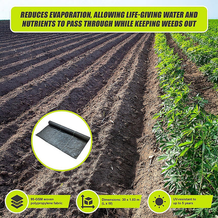 Heavy Duty Weed Control PP Woven Fabric Weed Mat Gardening Plant 1.83m x 30m.