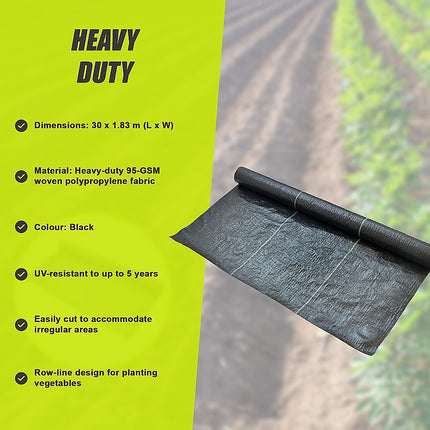 Heavy Duty Weed Control PP Woven Fabric Weed Mat Gardening Plant 1.83m x 30m.