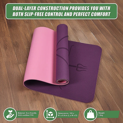 8mm TPE Yoga Mat Exercise Fitness Gym Pilates Non Slip Dual Layer.