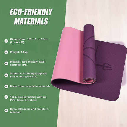 8mm TPE Yoga Mat Exercise Fitness Gym Pilates Non Slip Dual Layer.