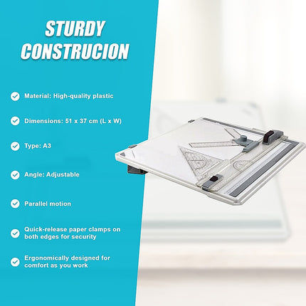 A3 Drawing Board Table with Parallel Motion and Adjustable Angle Drafting.