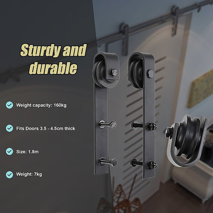 1.8m Sliding Barn Door Hardware Heavy Duty Sturdy Kit.