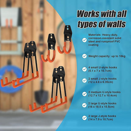 12-Pack Wall Mount Garage Hooks Tool Storage Workshop Organiser Heavy Duty Steel.