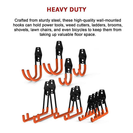 12-Pack Wall Mount Garage Hooks Tool Storage Workshop Organiser Heavy Duty Steel.