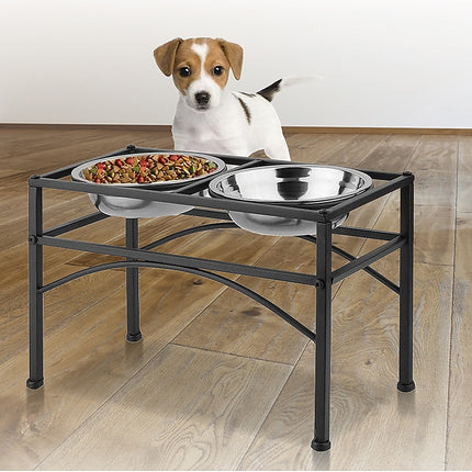Dual Elevated Raised Pet Dog Puppy Feeder Bowl Stainless Steel Food Water Stand.