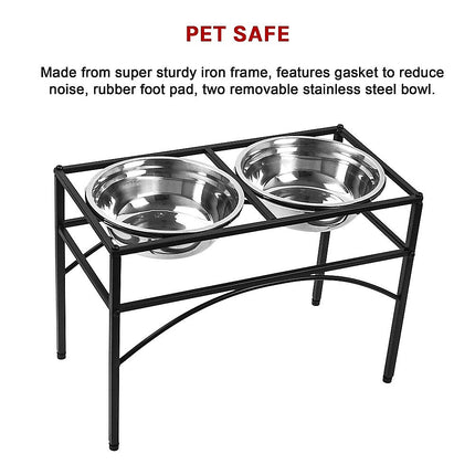 Dual Elevated Raised Pet Dog Puppy Feeder Bowl Stainless Steel Food Water Stand.
