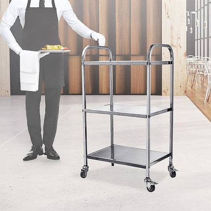 3 Tiers Food Trolley Cart Stainless Steel Utility Kitchen Dining Service.