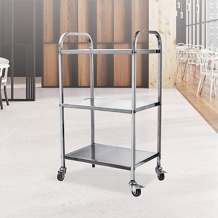 3 Tiers Food Trolley Cart Stainless Steel Utility Kitchen Dining Service.