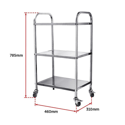 3 Tiers Food Trolley Cart Stainless Steel Utility Kitchen Dining Service.