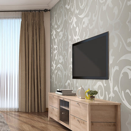 Wallpaper Silver Flower Pattern Non-woven Wall Paper Roll.