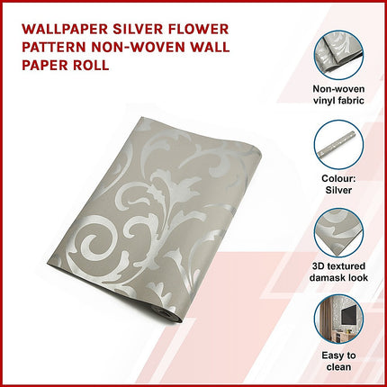 Wallpaper Silver Flower Pattern Non-woven Wall Paper Roll.