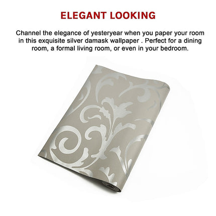 Wallpaper Silver Flower Pattern Non-woven Wall Paper Roll.