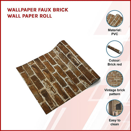 Wallpaper Faux Brick Wall Paper Roll.