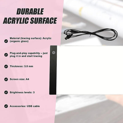 A4 LED Light Box Tracing Board Art Design Stencil Tattoo Copy Drawing Pad.