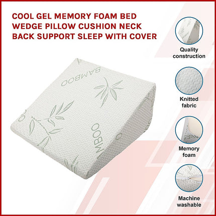 Cool Gel Memory Foam Bed Wedge Pillow Cushion Neck Back Support Sleep with Cover.