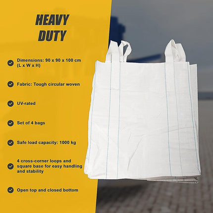 4 x 1 tonne FIBC Polypropylene UV Rated Builder / Bulk / Landscape Bags.