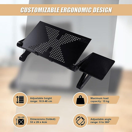 Aluminium Alloy Folding Laptop Stand Desk Table with Mouse Tray.