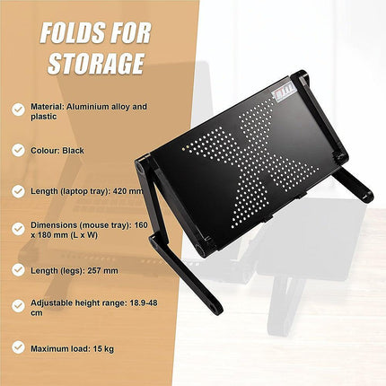 Aluminium Alloy Folding Laptop Stand Desk Table with Mouse Tray.
