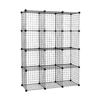 12 Cube Wire Grid Organiser Bookcase Storage Cabinet Wardrobe Closet Black.