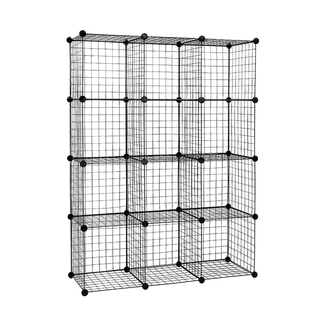 12 Cube Wire Grid Organiser Bookcase Storage Cabinet Wardrobe Closet Black.