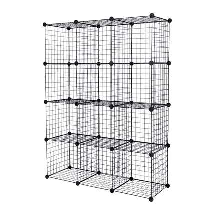 12 Cube Wire Grid Organiser Bookcase Storage Cabinet Wardrobe Closet Black.