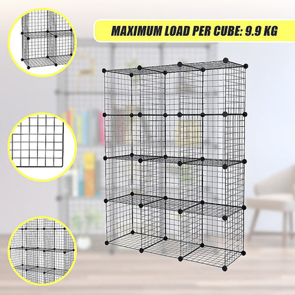 12 Cube Wire Grid Organiser Bookcase Storage Cabinet Wardrobe Closet Black.