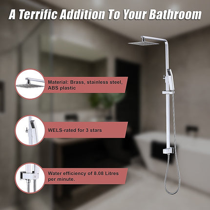 WELS 8" Rain Shower Head Set Square Dual Heads Faucet High Pressure Hand Held.