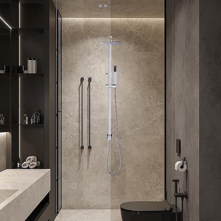 WELS 8" Rain Shower Head Set Square Dual Heads Faucet High Pressure Hand Held.