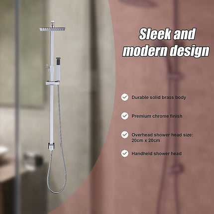 WELS 8" Rain Shower Head Set Square Dual Heads Faucet High Pressure Hand Held.