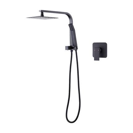 WELS 8" Rain Shower Head Set Square Dual Heads Faucet High Pressure With Mixer.