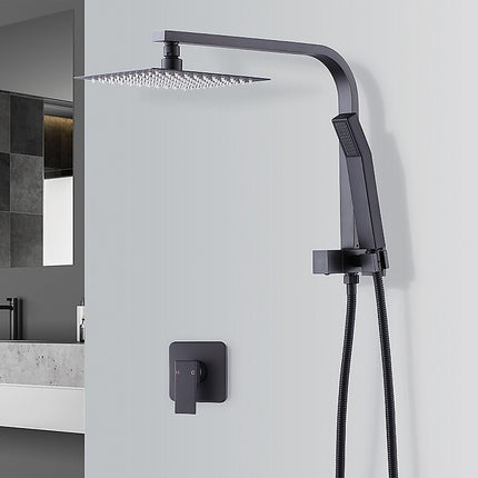 WELS 8" Rain Shower Head Set Square Dual Heads Faucet High Pressure With Mixer.