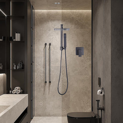 WELS 8" Rain Shower Head Set Square Dual Heads Faucet High Pressure With Mixer.