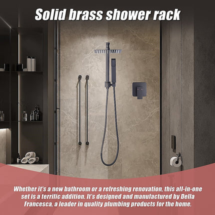 WELS 8" Rain Shower Head Set Square Dual Heads Faucet High Pressure With Mixer.