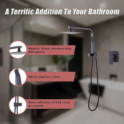 WELS 8" Rain Shower Head Set Square Dual Heads Faucet High Pressure With Mixer.