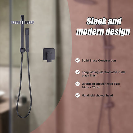 WELS 8" Rain Shower Head Set Square Dual Heads Faucet High Pressure With Mixer.
