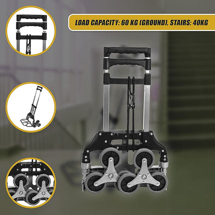 Stair Climbing Trolley 6 Wheels Aluminium Folding Hand Cart Climb Steps.