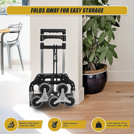 Stair Climbing Trolley 6 Wheels Aluminium Folding Hand Cart Climb Steps.